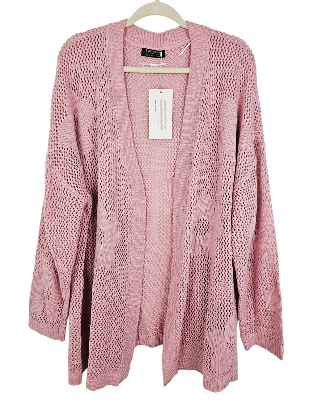BloomChic Pink Floral Loose Knit Cardigan Sweater NWT